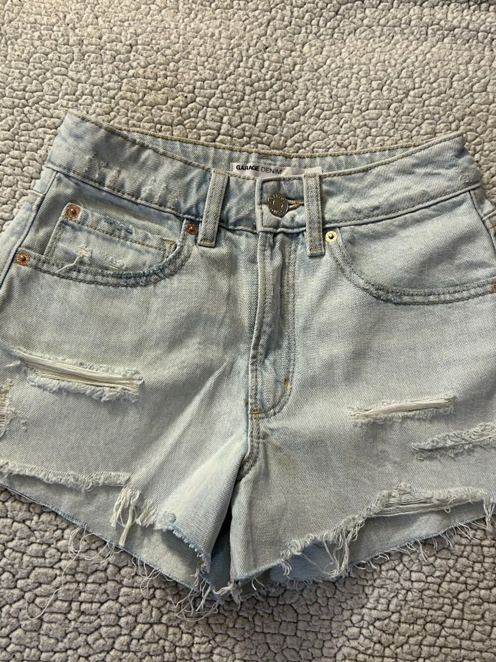 Garage Denim -- light wash, festival denim shorts, size 00, 100% cotton
